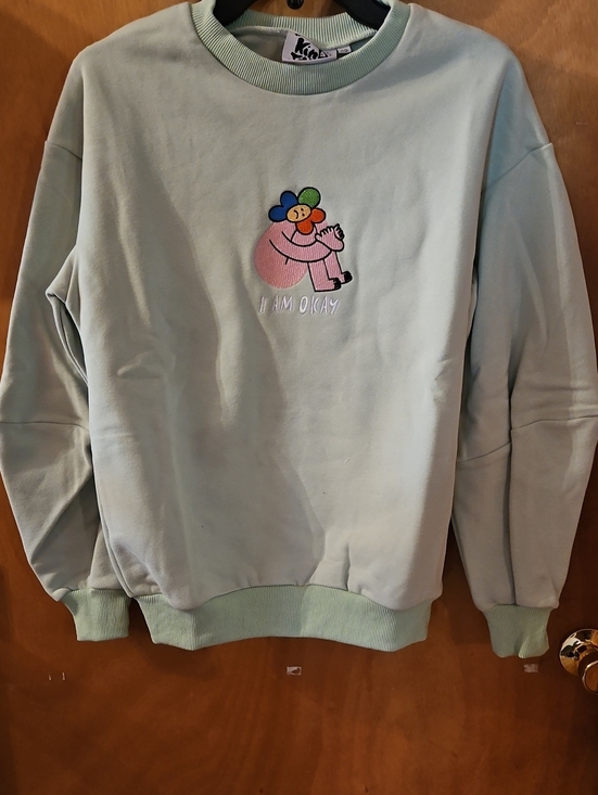 Kina And Tam Tops - Kina&Tam Mint Green 'I AM OKAY' Embroidered Sweatshirt